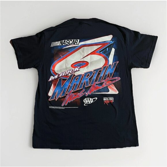 Vtg Nascar Shirt Mens Large Black Cut Tag AAA Mark Martin 90s Y2K All Over - Picture 2 of 6
